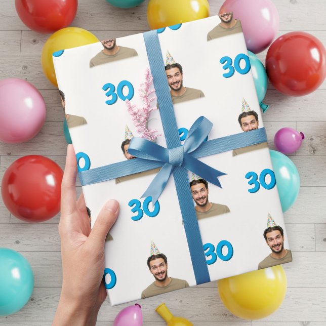 Papier Cadeau Blue Funny Face Gift Wrapping Paper for Men  (Créateur téléchargé)