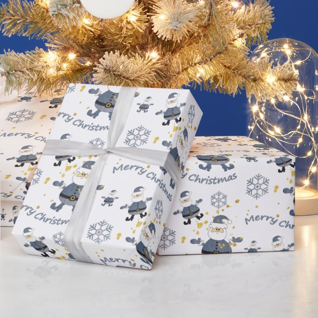 Papier Cadeau Blue Gold Denim Mode Noël Père Noël Motif (Vacances)