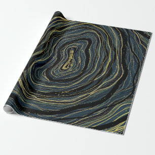 Papier Cadeau Blue Gold Swirl Glam Art Anniversaire