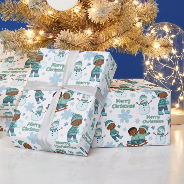 Papier Cadeau Blue & Green African American Boys Merry Christmas (Vacances)