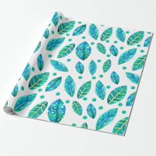 Papier Cadeau Blue -Green Leafs Motif sans couture