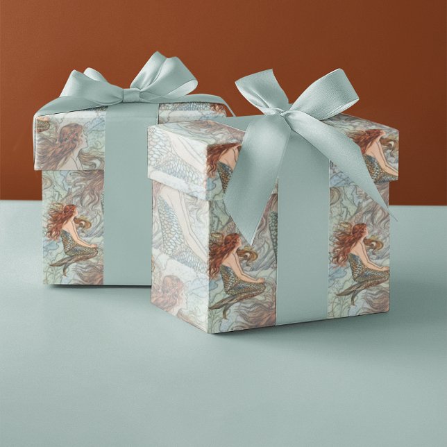 Papier Cadeau Blue Green & Peachy Coral Mermaid Motif (Créateur téléchargé)