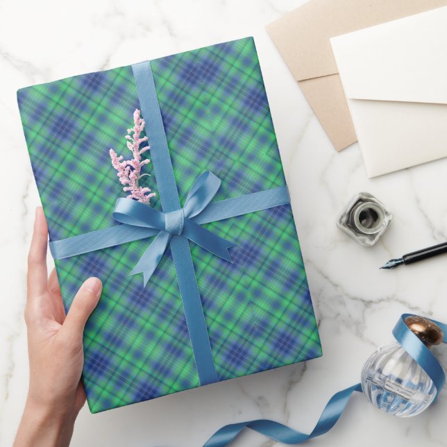Papier Cadeau Blue Green Plaid Motif Pays Cadeau (Cadeaux)
