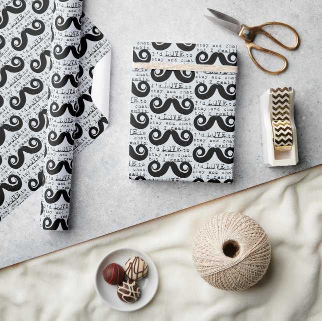 Papier Cadeau Blue Grey Black Funny Humor I Mustache (Artisanat)