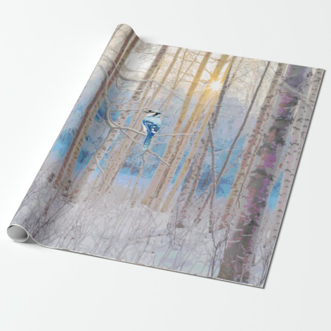 Papier Cadeau Blue Grey Blue Jay Oiseaux Forêt Arbres Art (Déroulé)