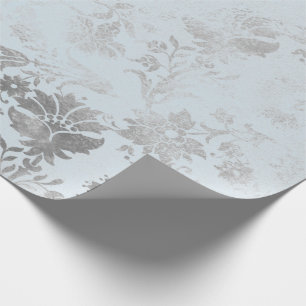 Papier Cadeau Blue Grey Rose Floral Cottage Grungy Damask
