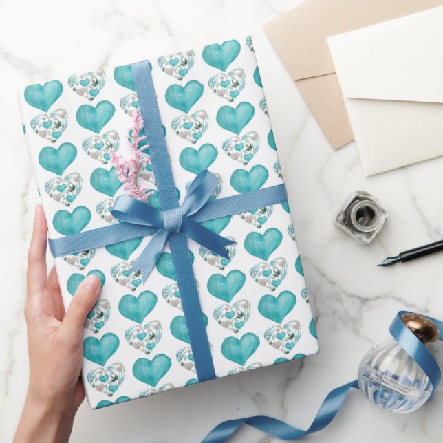 Papier Cadeau Blue Hearts Boho Motif Vintage (Cadeaux)