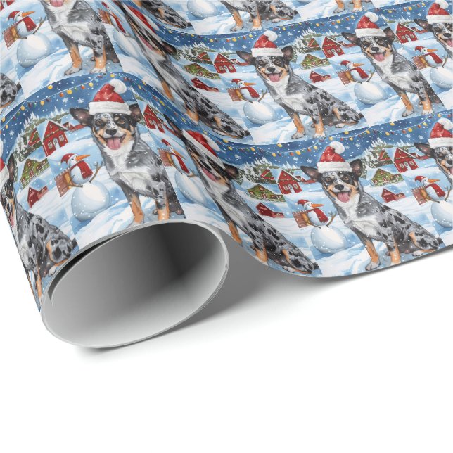 Papier Cadeau Blue Heeler Chien Winter Wonderland Noël Joie (Coin rond)