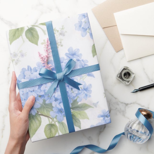Papier Cadeau Blue Hydrangea Luxe Floral Wrapping Paper (Cadeaux)