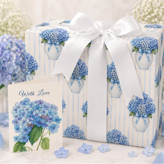 Papier Cadeau Blue Hydrangea Vase Coastal Wrapping Paper (Create a beautiful gift with hydrangea wrap and matching card—shop the complete look today)