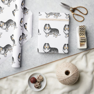 Papier Cadeau Blue Merle Shetland Sheepdog Motif de dessin de ch