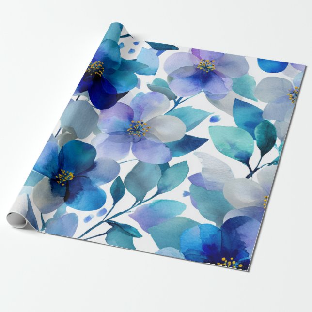 Papier Cadeau Blue Mystical Orchid Elegant Floral Botanical (Déroulé)