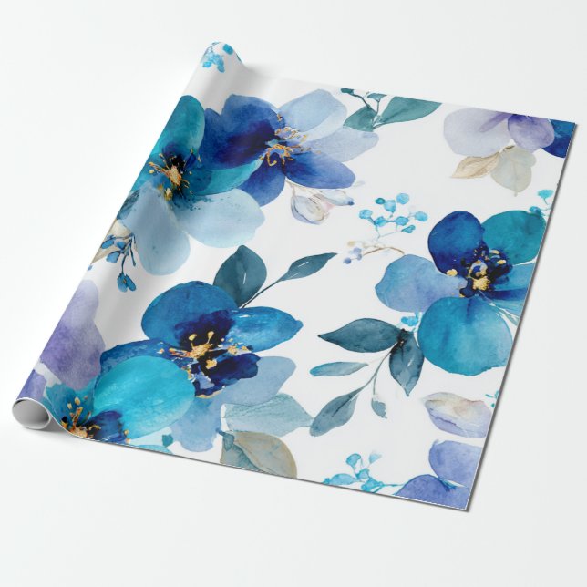 Papier Cadeau Blue Mystical Orchid Elegant Floral Botanical (Déroulé)