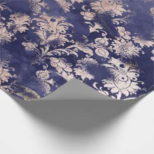 Papier Cadeau Blue Navy Rose Gold Flower Grungy Shabby