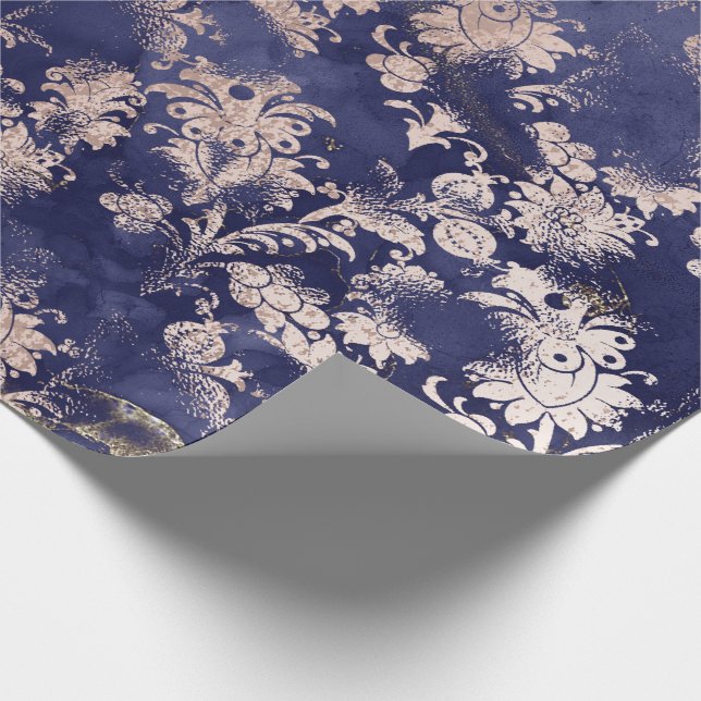 Papier Cadeau Blue Navy Rose Gold Flower Grungy Shabby (Coin)