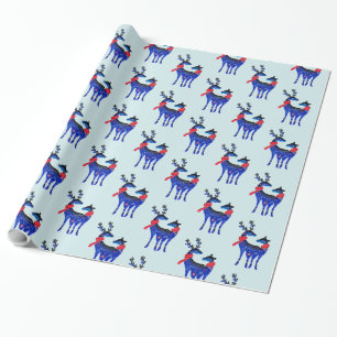 Papier Cadeau Blue Nordic Reindeer Pair Motif