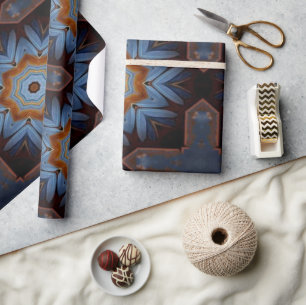 Papier Cadeau Blue Orange Rustic Star Motif No1