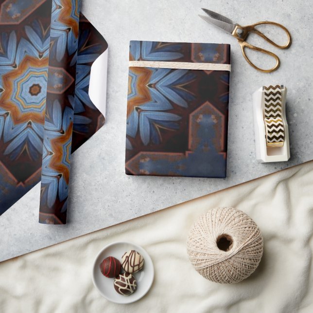 Papier Cadeau Blue Orange Rustic Star Motif No1 (Artisanat)