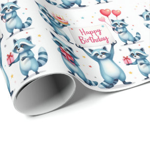 Papier Cadeau Blue Raccoon, fête d'anniversaire - Anniversaire