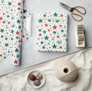 Papier Cadeau Blue Red Stars Festive Motif de vacances