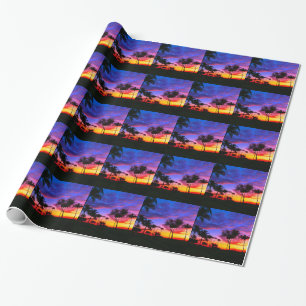 Papier Cadeau Blue Red Sunset Exotic Hawaiian Beach Palm Trees