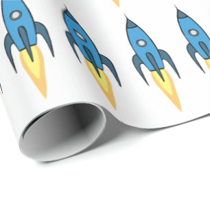 Papier Cadeau Blue Retro Rocket Ship Outer Space Birthday Boy
