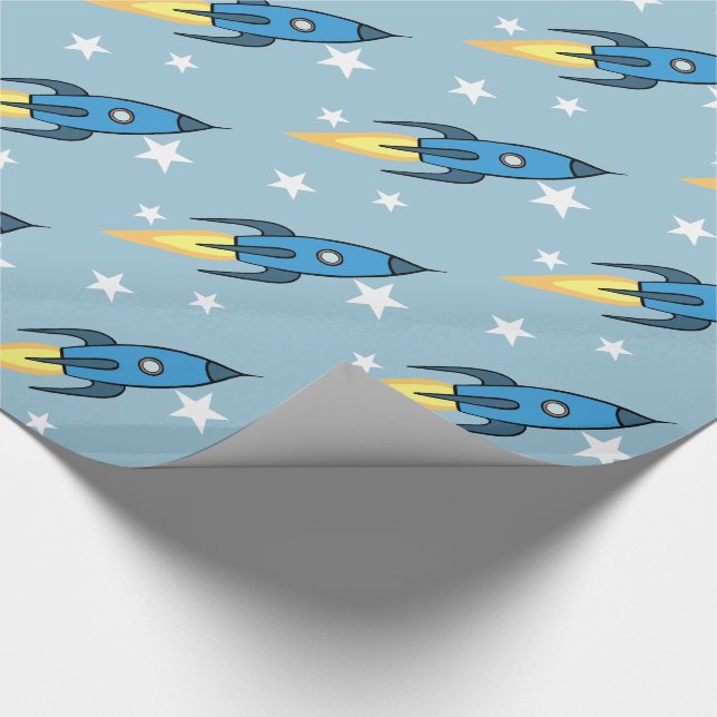 Papier Cadeau Blue Retro Rocket Ship Outer Space Birthday Boy (Coin)