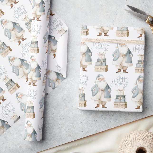 Papier Cadeau Blue Santa Joyeuses Fêtes de Noël  (Créateur téléchargé)