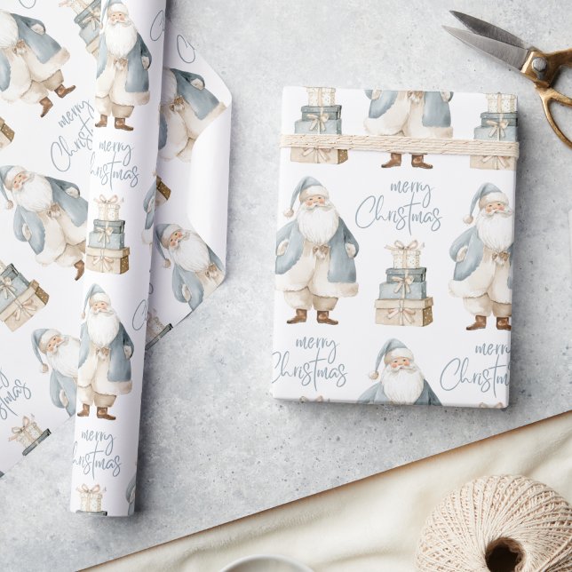 Papier Cadeau Blue Santa Joyeux Noël  (Créateur téléchargé)