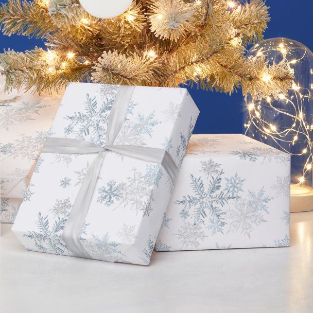 Papier Cadeau Blue Silver Grey Snowflake Wonderland (Vacances)