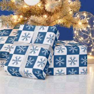 Papier Cadeau Blue Snowflake À damiers Noël Motif