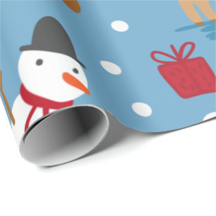 Papier Cadeau Blue Snowman et rouge, cadeaux jaunes