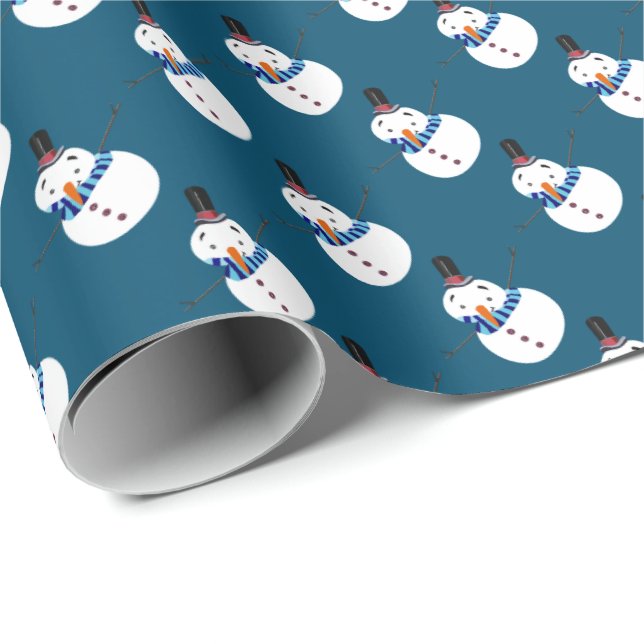 Papier Cadeau Blue Snowman, Festival (Coin rond)