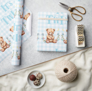 Papier Cadeau Blue Teddy Bear C’est un Baby shower de typographi