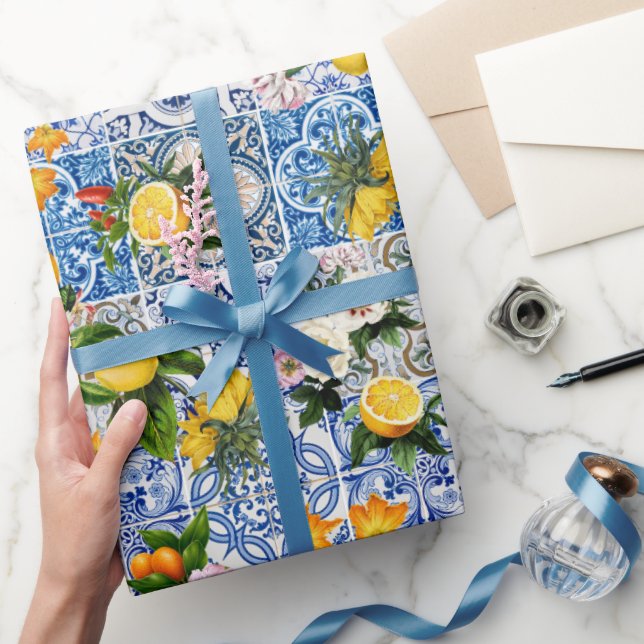 Papier Cadeau Blue Tiles Mediterranean Pattern (Cadeaux)