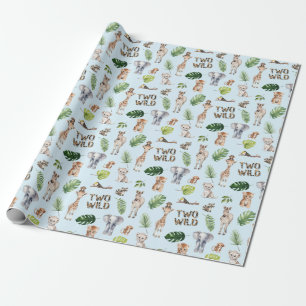 Papier Cadeau Blue Two Wild 2e anniversaire animaux de la jungle