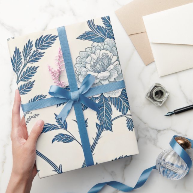 Papier Cadeau Blue Vintage Floral Pattern (Cadeaux)