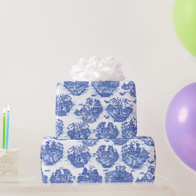 Papier Cadeau Blue Willow Animal Rabbit Cerf Fox Toile unique  (Cadeaux de fête)