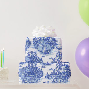 Papier Cadeau Blue Willow Animal Rabbit Renard Renard Oiseau Toi