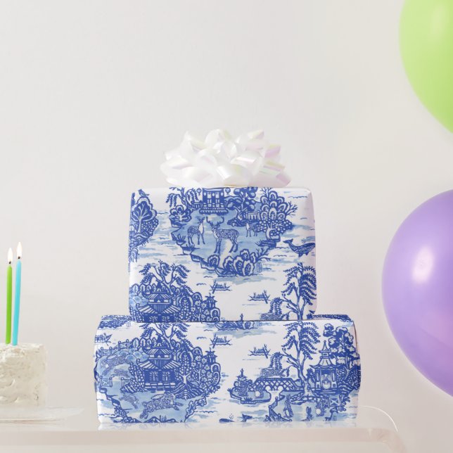 Papier Cadeau Blue Willow Animal Rabbit Renard Renard Oiseau Toi (Cadeaux de fête)