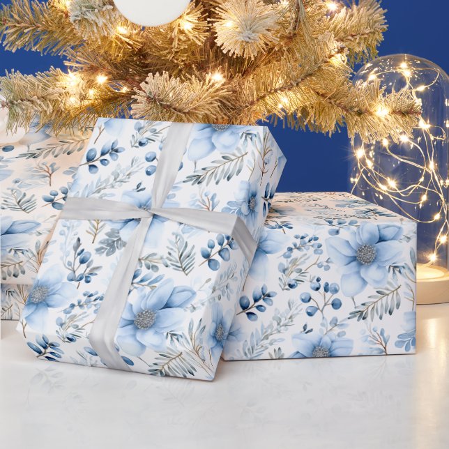 Papier Cadeau Blue Winter Floral Pattern (Vacances)