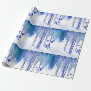 Papier Cadeau Blue Winter Forêt de neige Fox animal