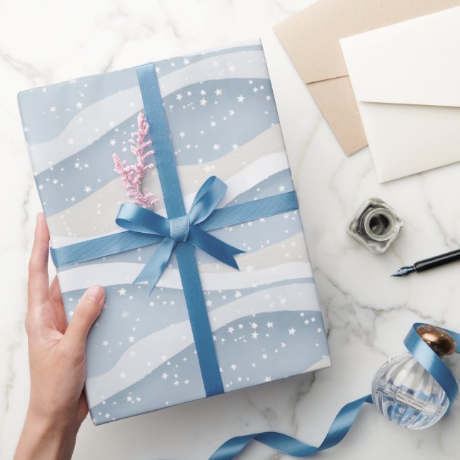Papier Cadeau Blue Winter Snowfall Wave Personalized Pattern (Cadeaux)