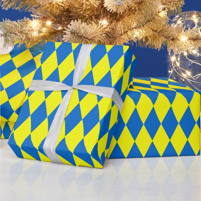 Papier Cadeau Blue Yellow Harlequin Checkered Design  (Créateur téléchargé)