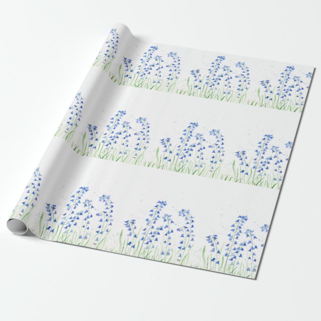 Papier Cadeau Bluebells fleurs bleues Aquarelle Floral Rustique (Déroulé)
