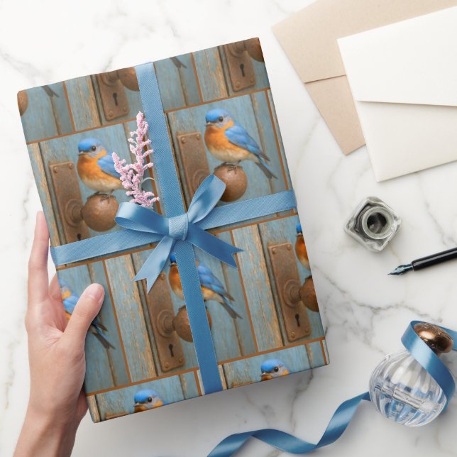 Papier Cadeau Bluebird sur une poignée de porte rouillée (Cadeaux)