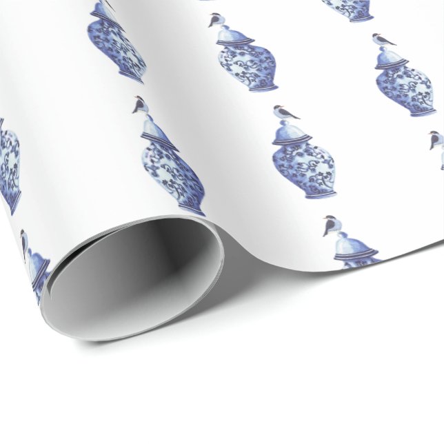 Papier Cadeau Bluebirds on Ginger Jars Wrapping Paper (Coin rond)