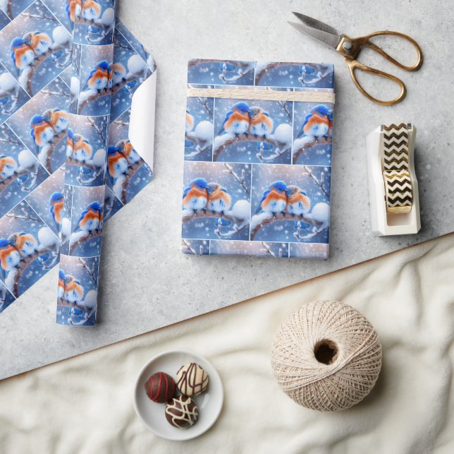 Papier Cadeau Bluebirds sur une branche de neige (Artisanat)
