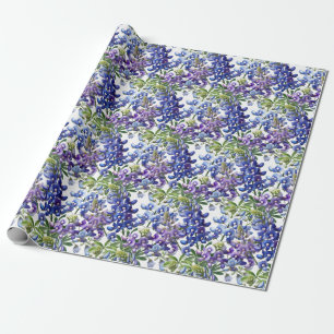 Papier Cadeau Bluebonnets Texas Blue Flowers Aquarelle