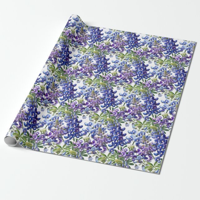 Papier Cadeau Bluebonnets Texas Blue Flowers Aquarelle (Déroulé)